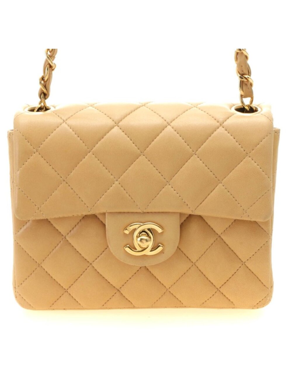 Chanel Mini Quilted 17 Chain Shoulder Bag Light Beige Gold Lambskin